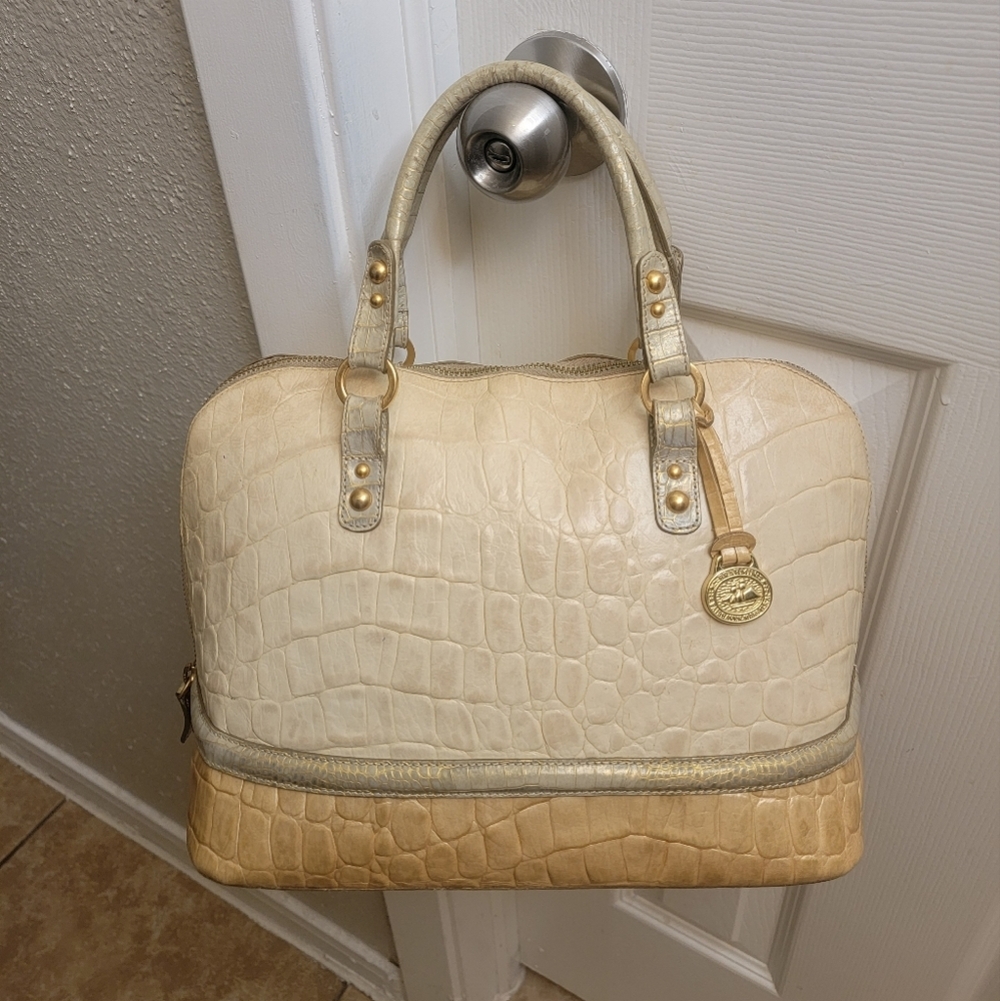 Brahmin Zip Around Embossed Croc Leather Purse Tote Handbag Satchel